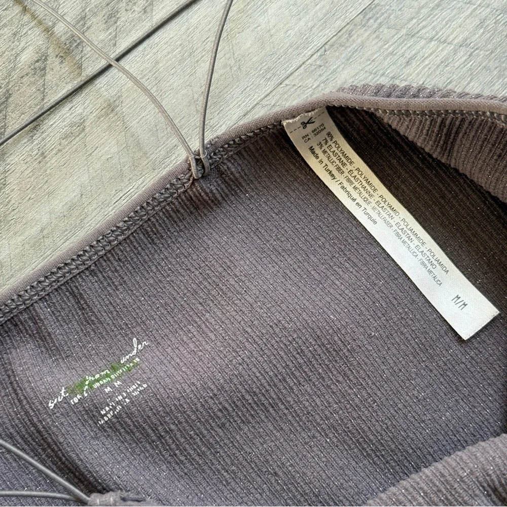 Urban Outfitters Ribbed Bralette Gray Silver Metallic Medium Minimalist Stretchy - Picture 4 of 9